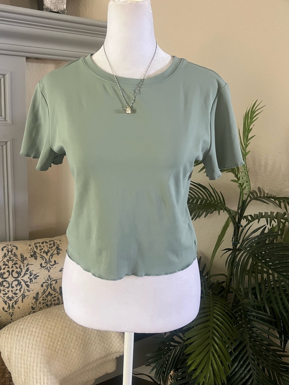 Yogalicious Sage Green Cropped Crewneck Tee